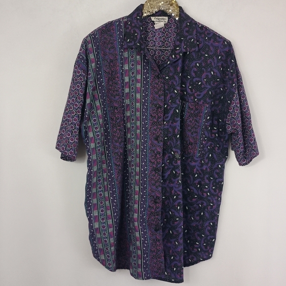 Vintage 80s California Connections Women's Purple Plus Size Abstract Top Summer - Picture 1 of 7